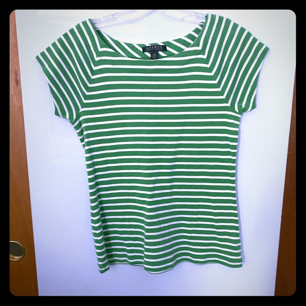 Ralph Lauren Kelly Green and White Striped Tee